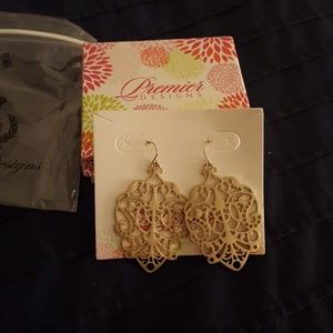 Gold, lace cutout design earrings. Premier Designs